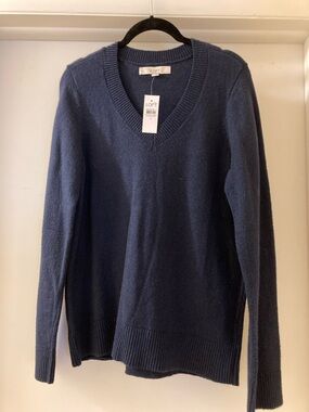 LOFT Navy V-Neck Cashmere-Blend Sweater
